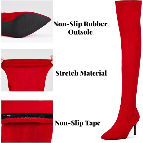 ⚡Women's Suede Red Sexy 4.3 inch Tang Thigh High Boots Over Knee Pointed Toe - Picture 3 of 9